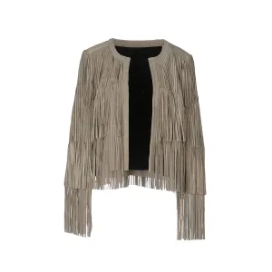 Western Fringe Beige Suede Leather Jacket for Women Cowgirl WFJ238