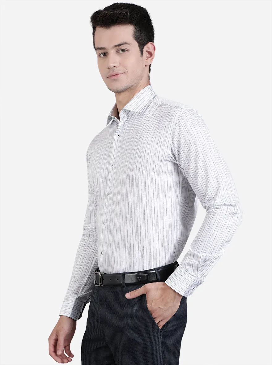 White & Black Printed Slim Fit Party Wear Shirt | JB Studio