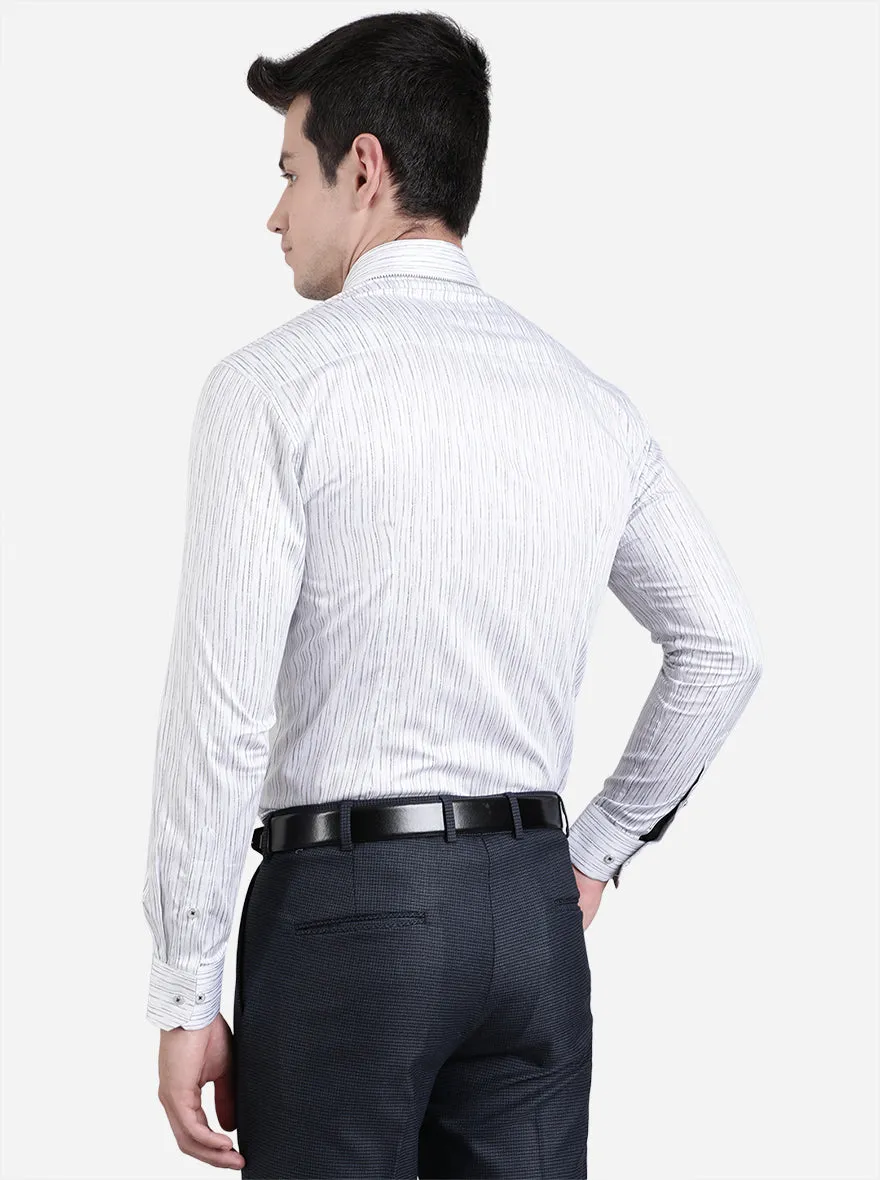 White & Black Printed Slim Fit Party Wear Shirt | JB Studio