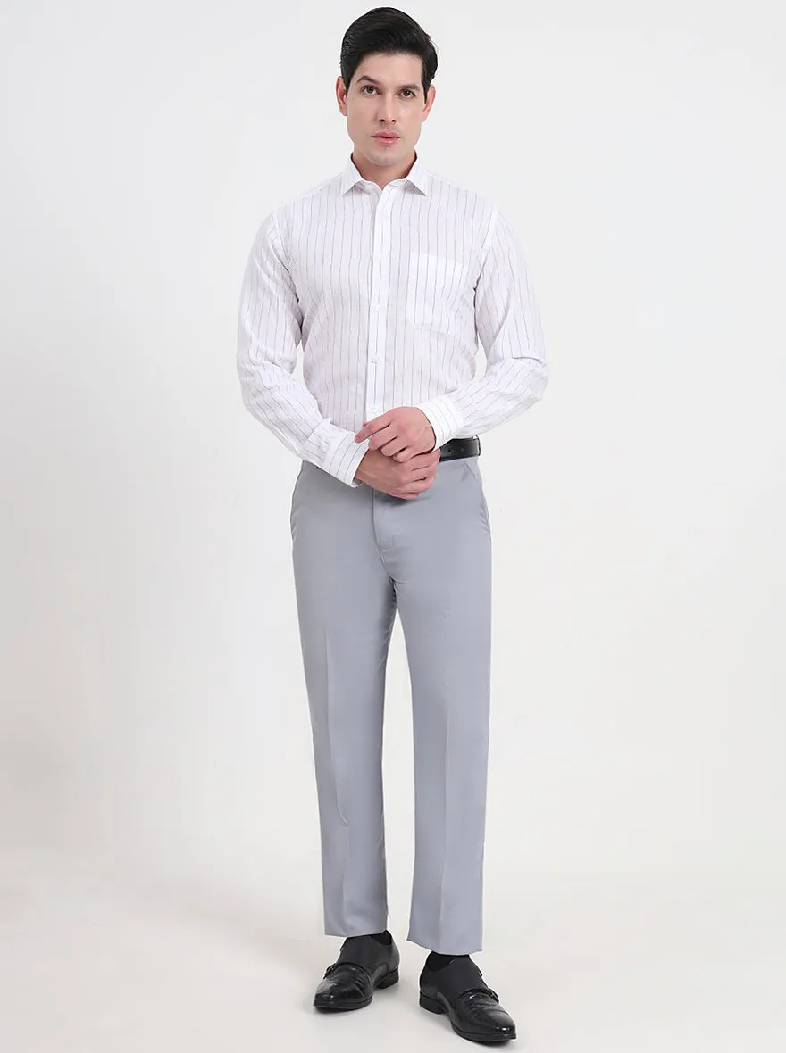White & Grey Striped Regular Fit Formal Shirt | JadeBlue