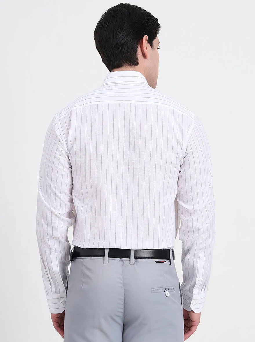 White & Grey Striped Regular Fit Formal Shirt | JadeBlue