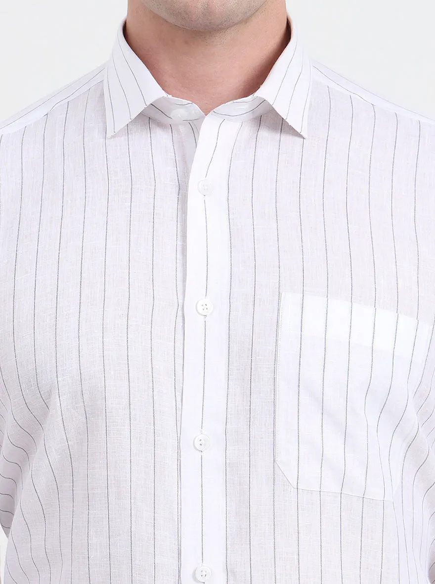 White & Grey Striped Regular Fit Formal Shirt | JadeBlue