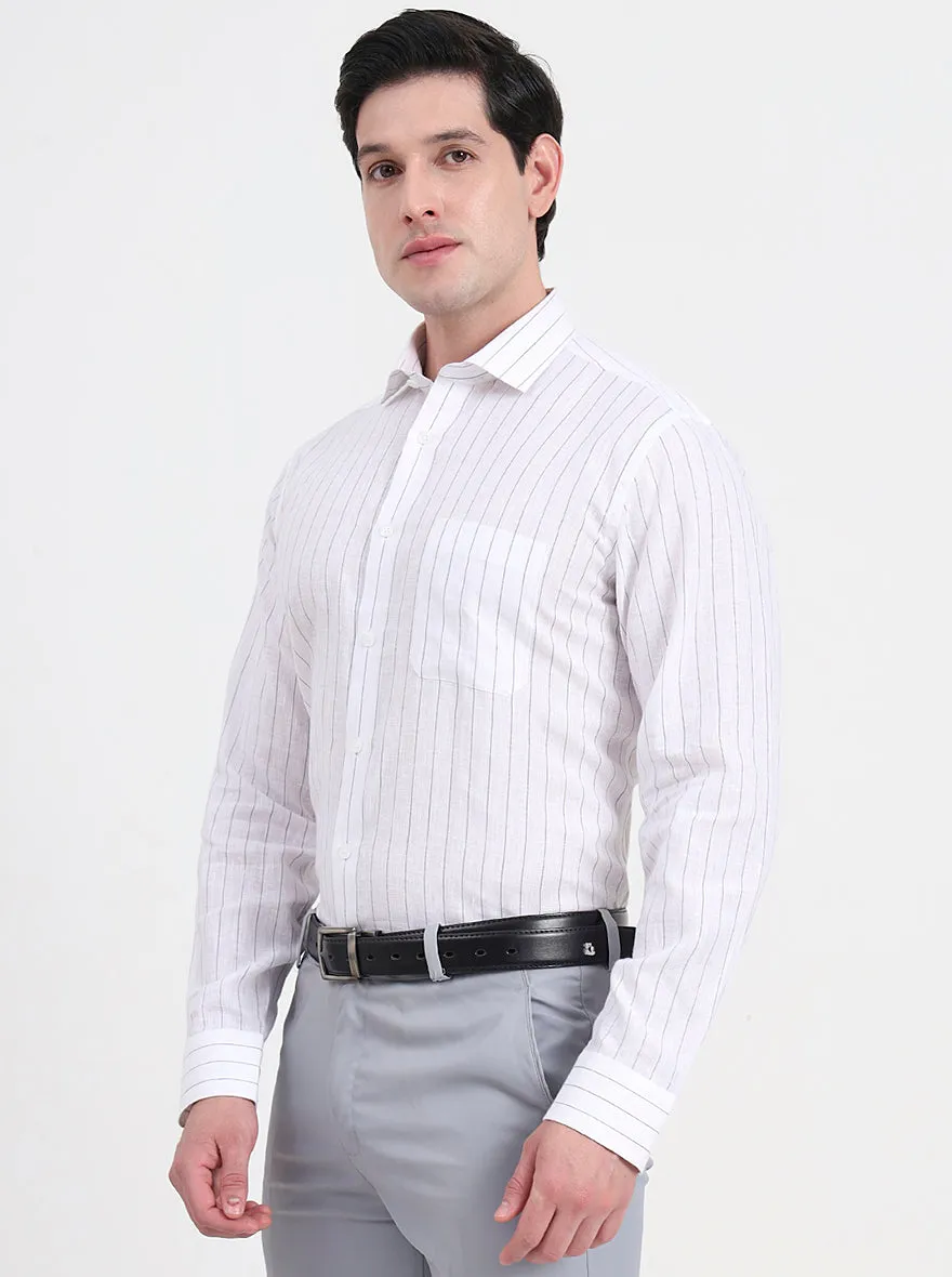 White & Grey Striped Regular Fit Formal Shirt | JadeBlue