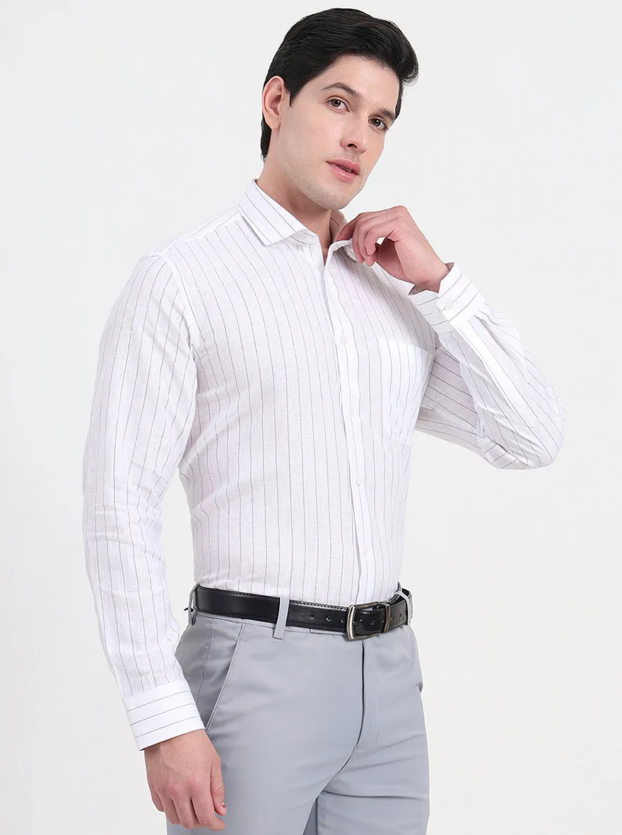 White & Grey Striped Regular Fit Formal Shirt | JadeBlue