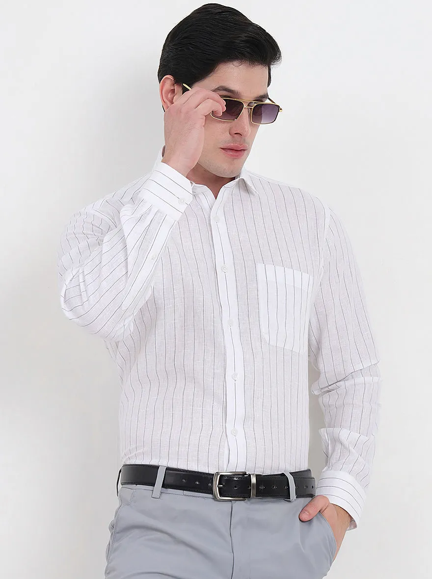 White & Grey Striped Regular Fit Formal Shirt | JadeBlue