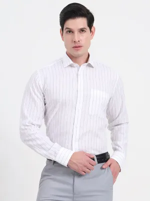 White & Grey Striped Regular Fit Formal Shirt | JadeBlue