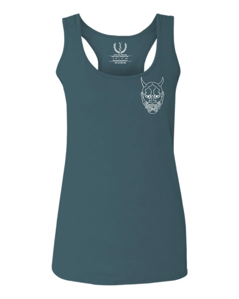 White Demon Hannya Graphic Traditional Japanese Till Death Vibes Anime  women's Tank Top sleeveless Racerback