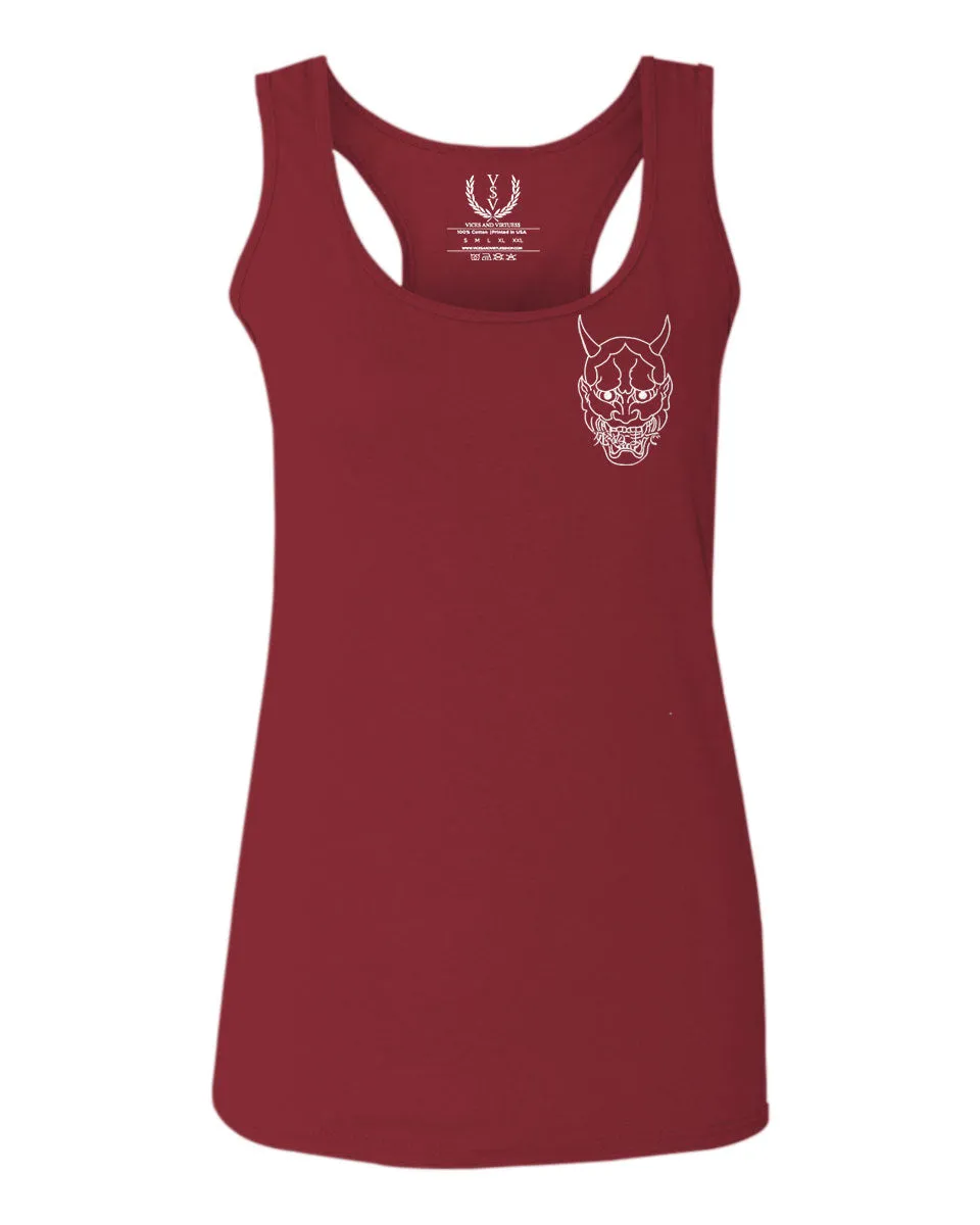 White Demon Hannya Graphic Traditional Japanese Till Death Vibes Anime  women's Tank Top sleeveless Racerback