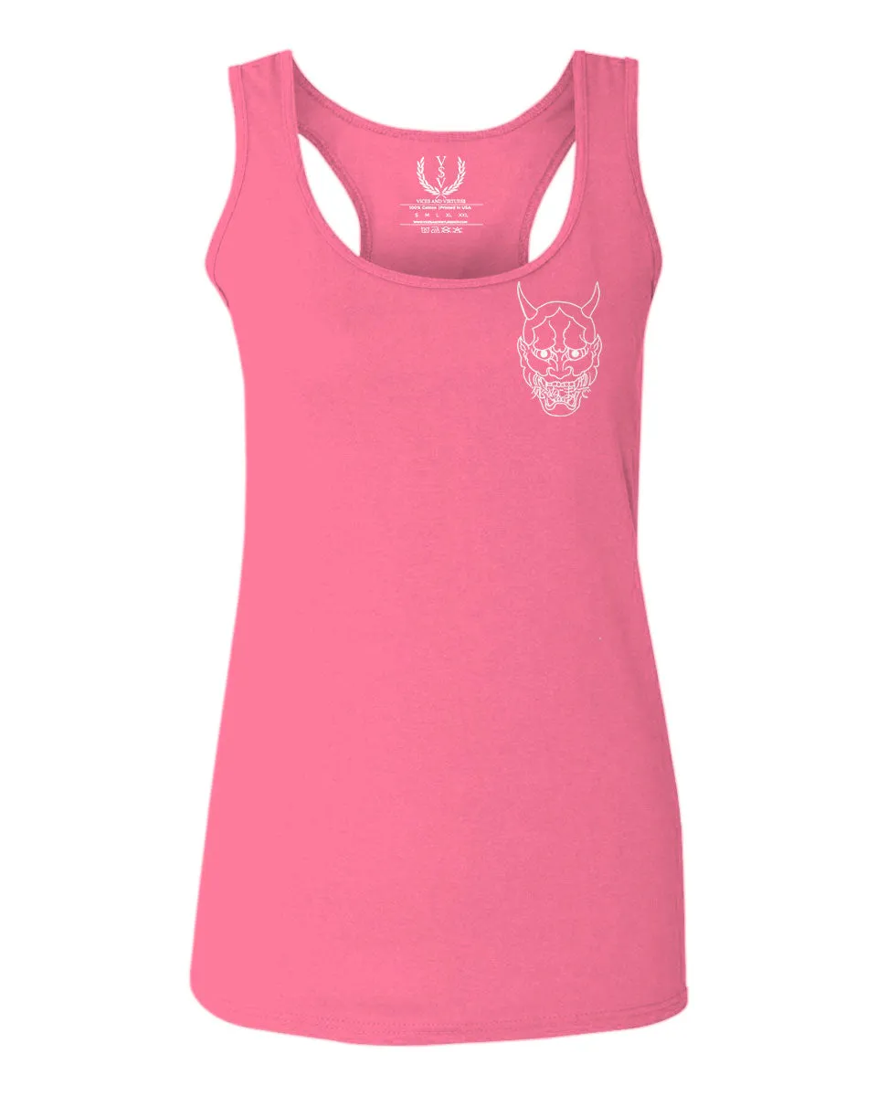 White Demon Hannya Graphic Traditional Japanese Till Death Vibes Anime  women's Tank Top sleeveless Racerback