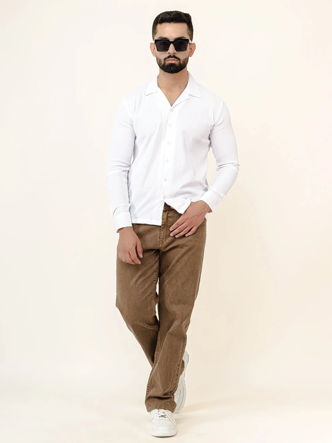 White Full Sleeve Popcorn Shirt