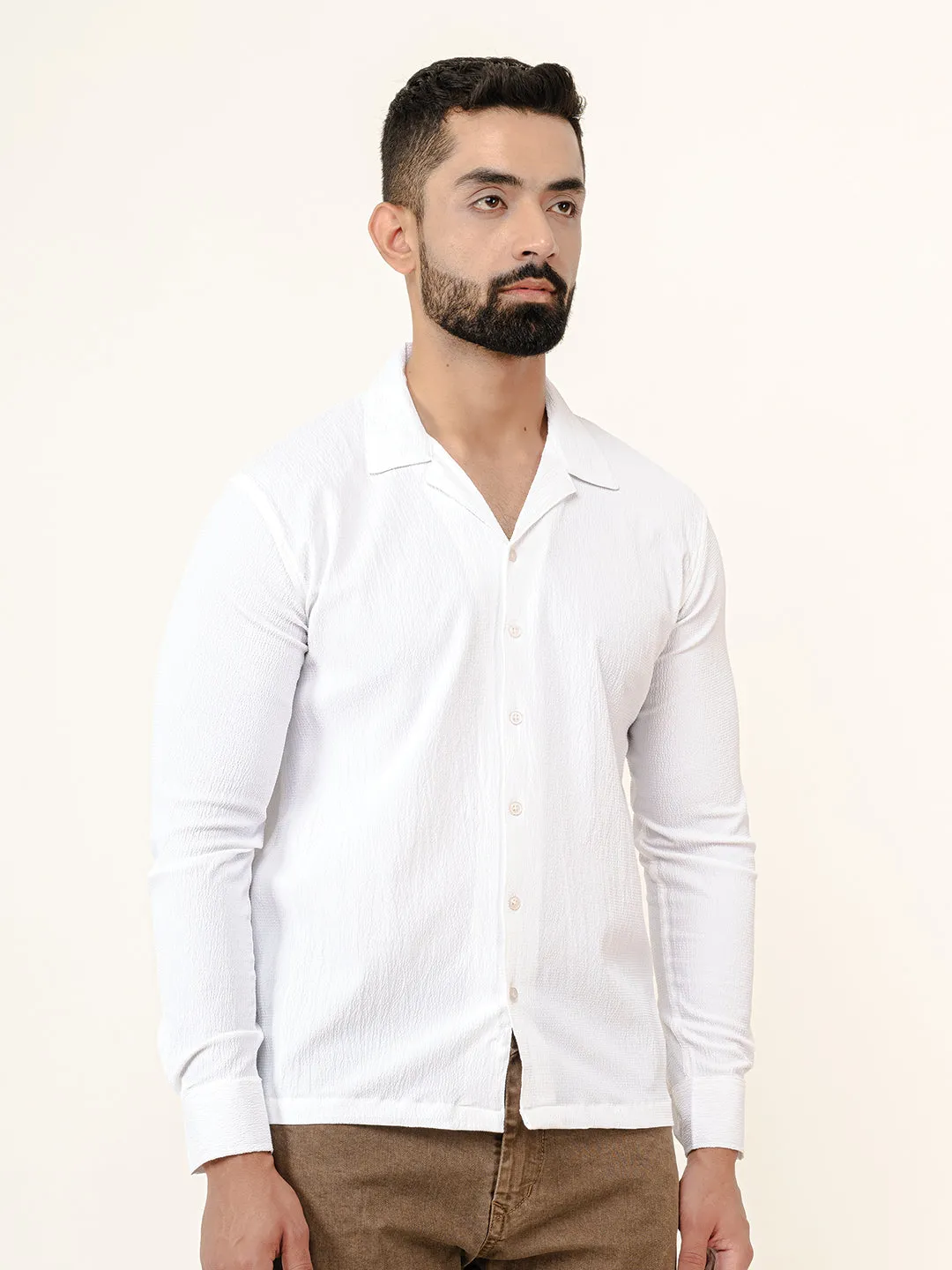 White Full Sleeve Popcorn Shirt