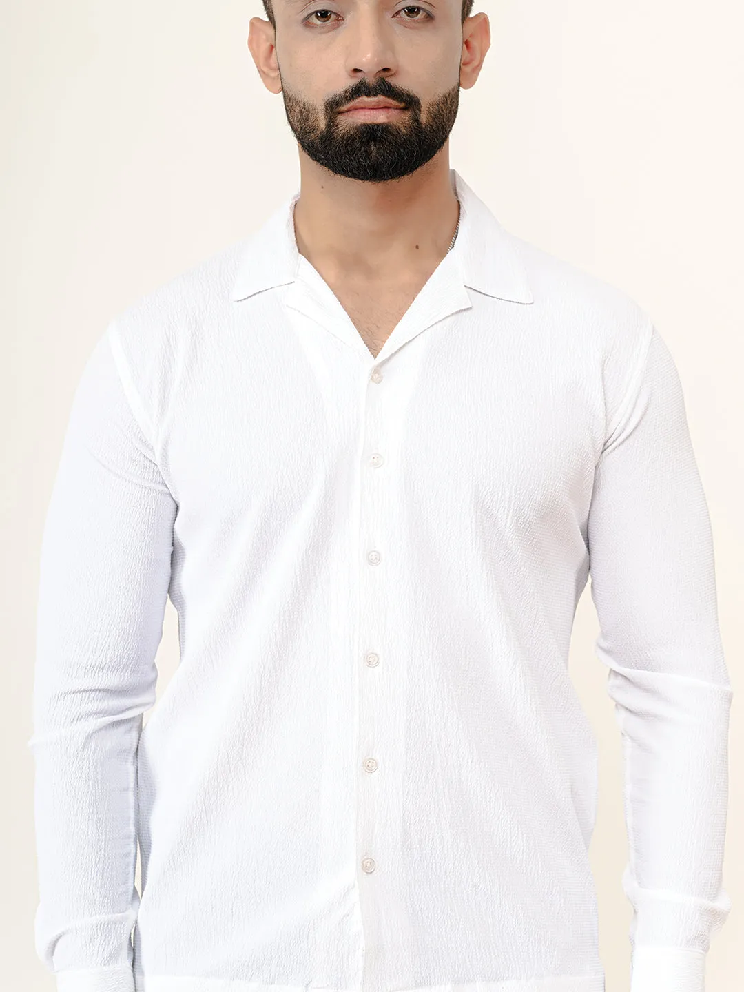 White Full Sleeve Popcorn Shirt
