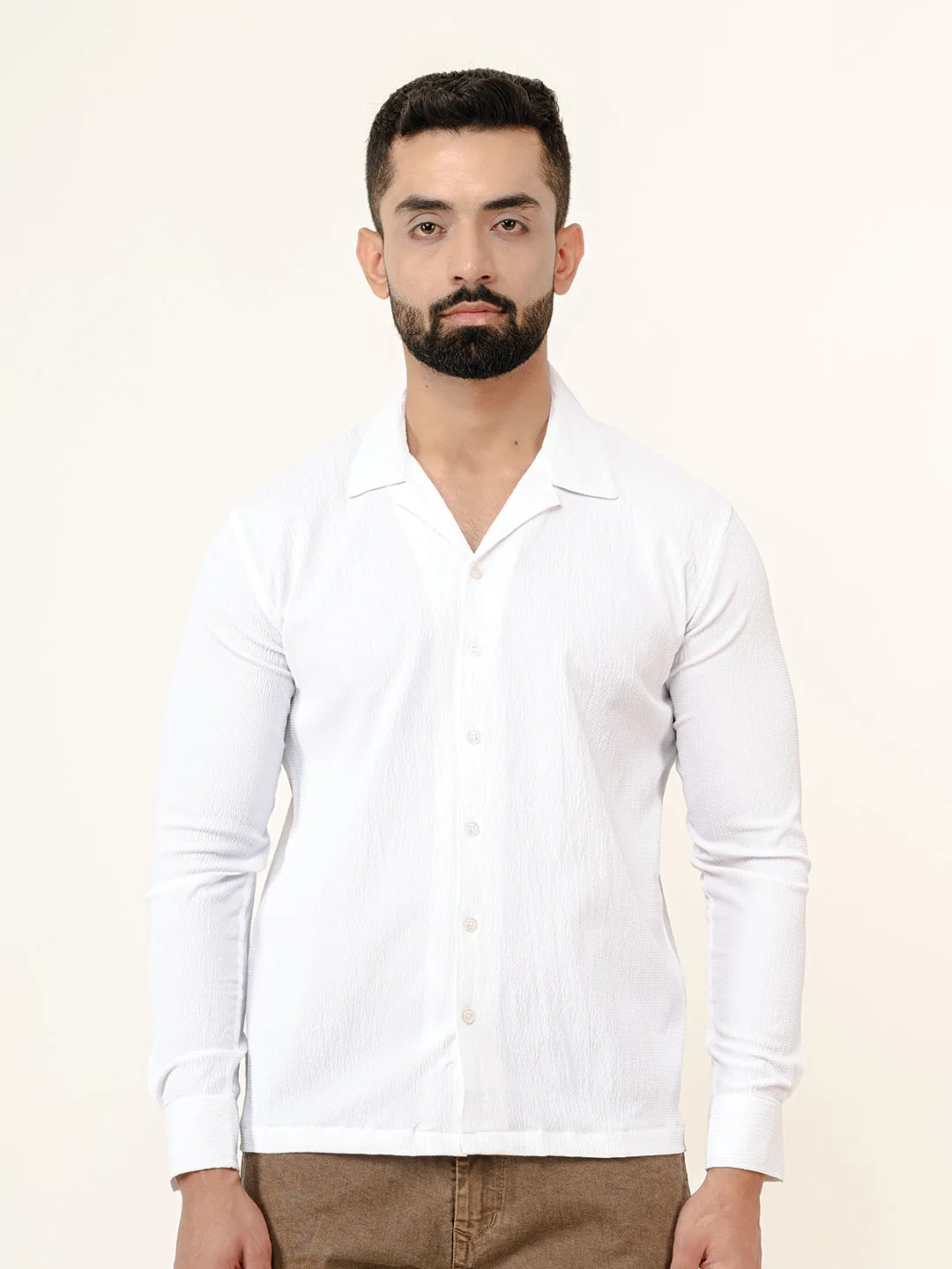 White Full Sleeve Popcorn Shirt