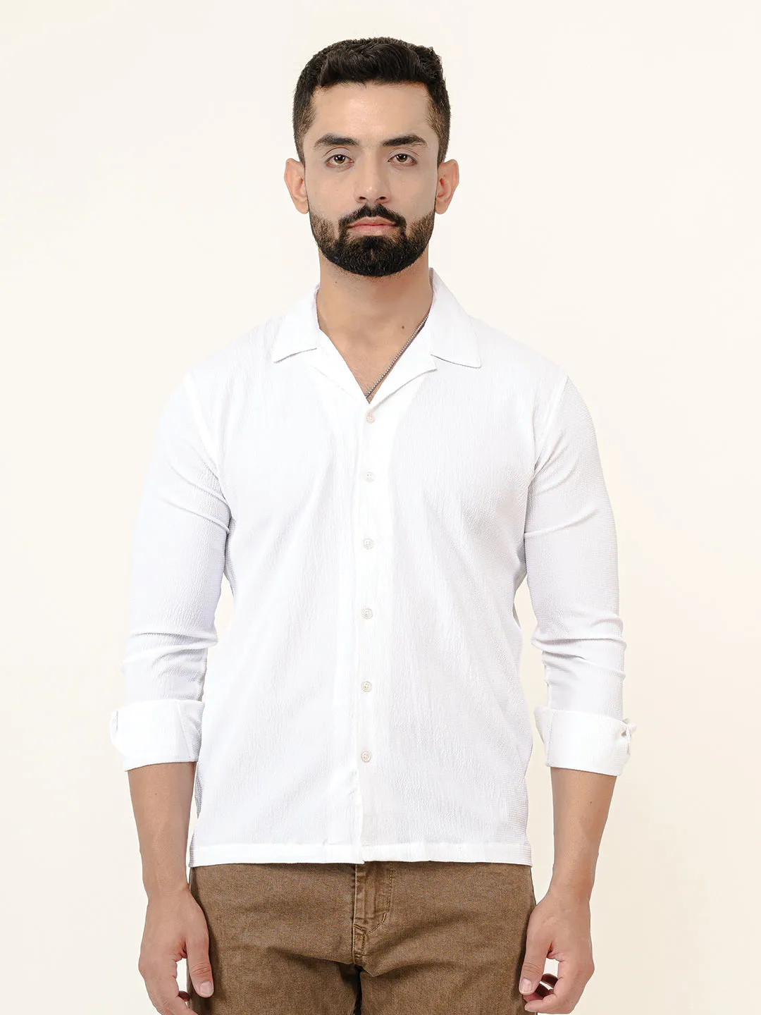 White Full Sleeve Popcorn Shirt