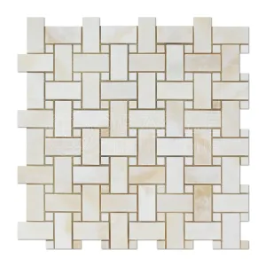 White Onyx Basketweave Mosaic Tile with White Onyx Dots, Cross-Cut, Polished - Lot of 50 Sheets