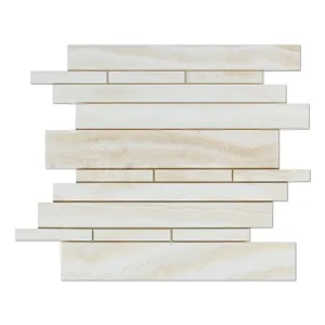 White Onyx Random Strip Mosaic Tile, Vein-Cut, Polished - Box of 5 Sheets
