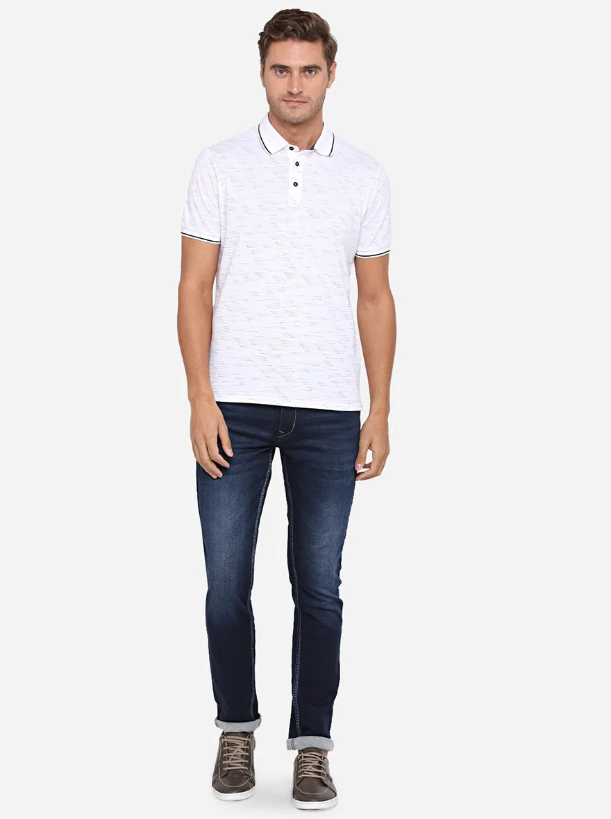White Printed Slim Fit Polo T-Shirt | JadeBlue