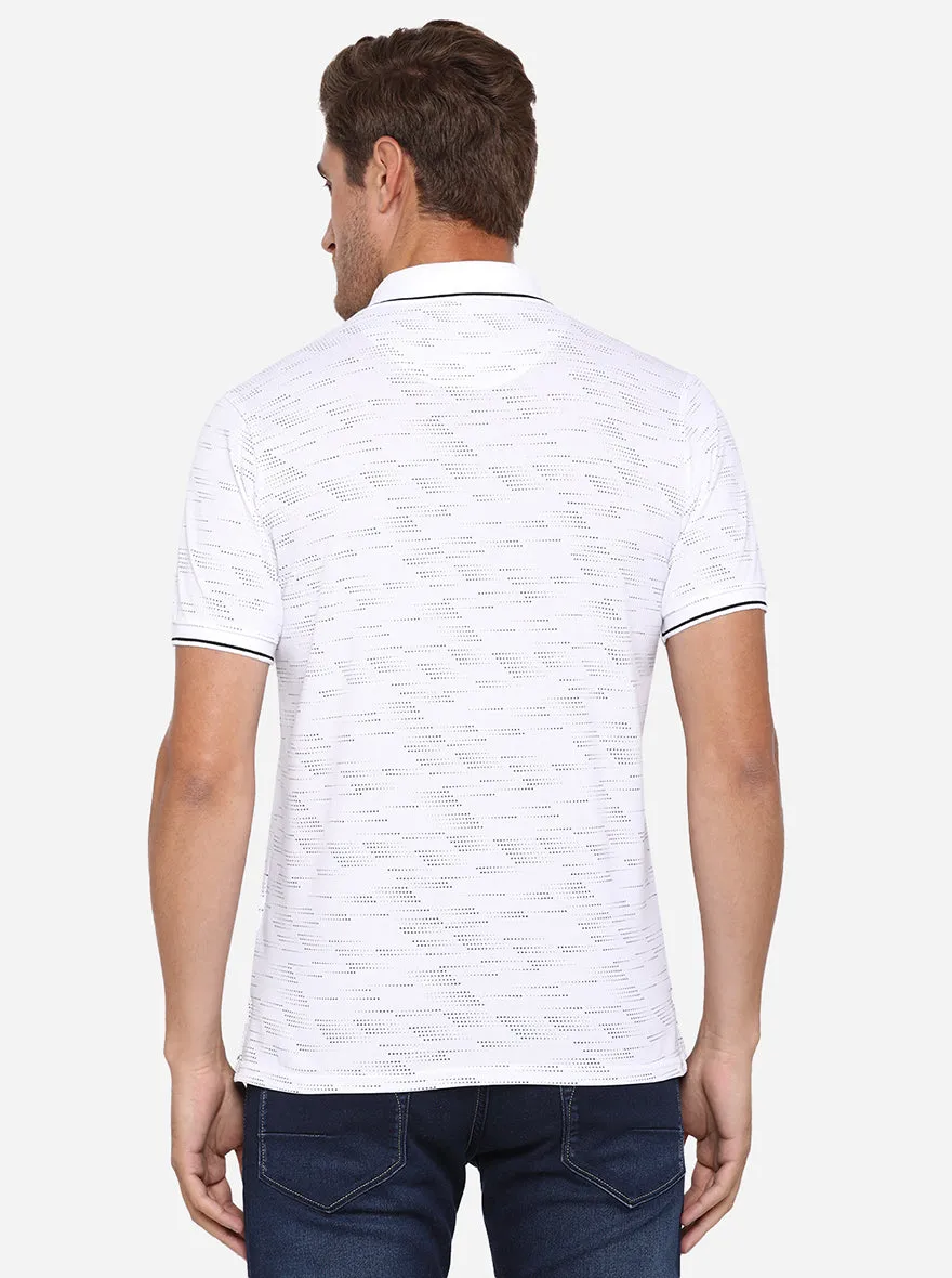 White Printed Slim Fit Polo T-Shirt | JadeBlue