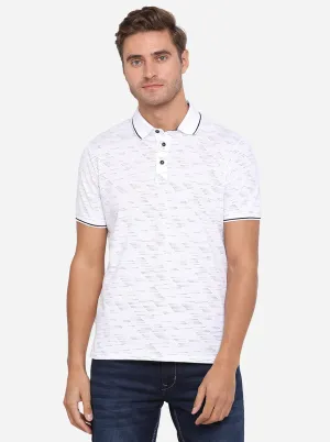 White Printed Slim Fit Polo T-Shirt | JadeBlue
