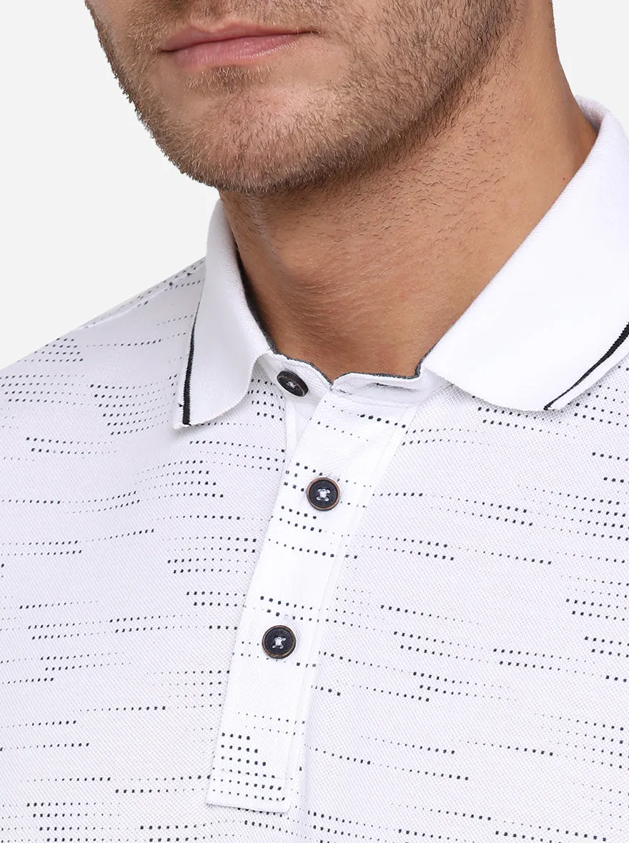 White Printed Slim Fit Polo T-Shirt | JadeBlue