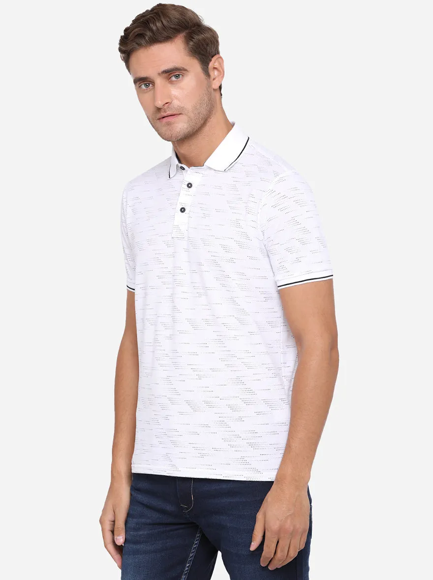 White Printed Slim Fit Polo T-Shirt | JadeBlue