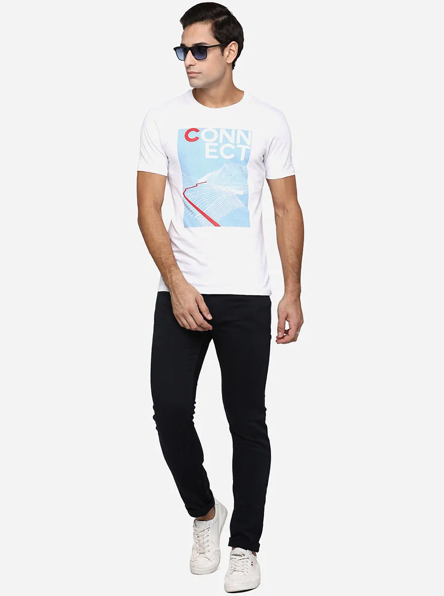 White Printed Slim Fit T-Shirt | Greenfibre