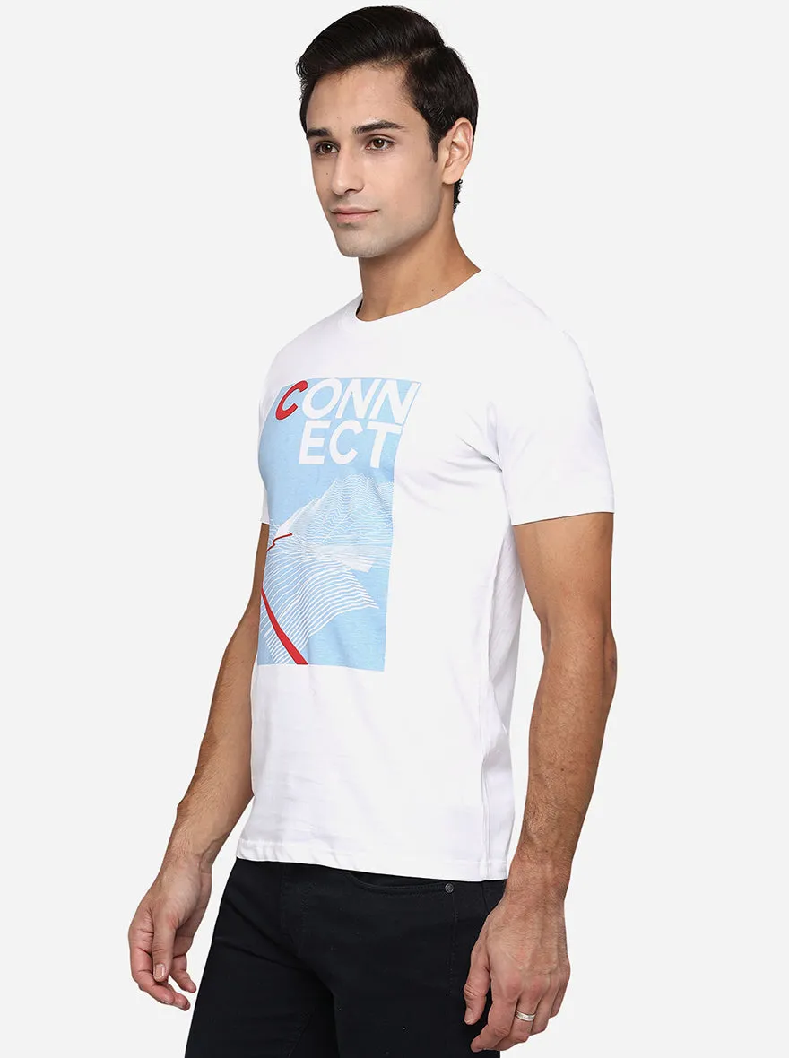 White Printed Slim Fit T-Shirt | Greenfibre
