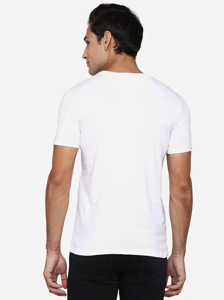 White Printed Slim Fit T-Shirt | Greenfibre