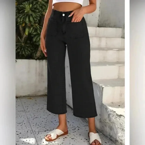 Wide Leg Jeans for Women High Waisted Straight Leg Stretchy Cropped Denim Pants