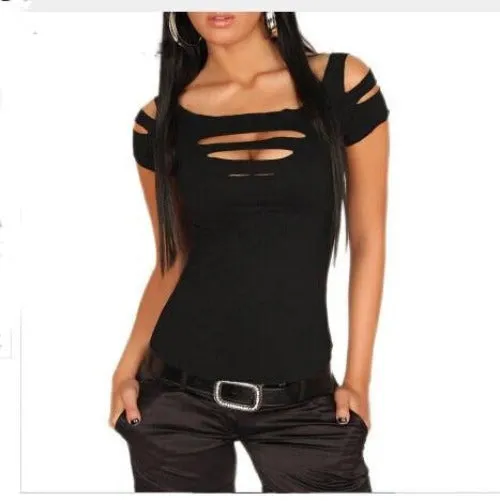 women Vogue Exposure black Bust hole Vest Tank women sexy Tops club wear T-Shirts