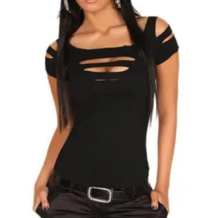 women Vogue Exposure black Bust hole Vest Tank women sexy Tops club wear T-Shirts