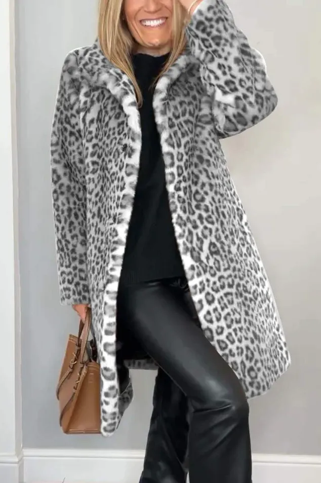 Women's Classic Winter Coat with Leopard Print - Pillar