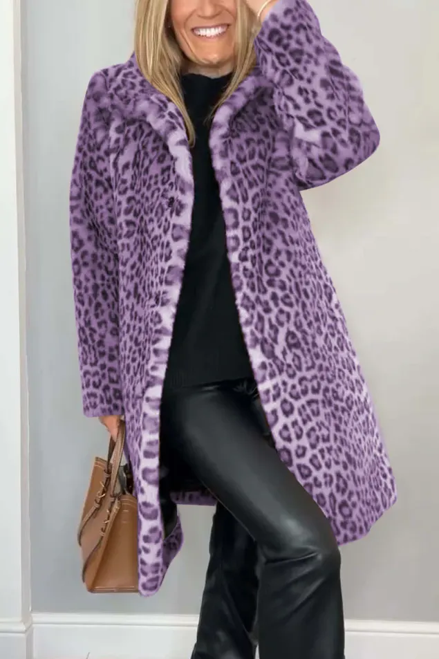 Women's Classic Winter Coat with Leopard Print - Pillar