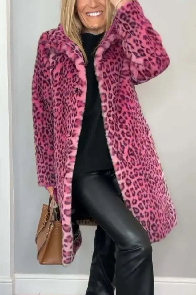Women's Classic Winter Coat with Leopard Print - Pillar