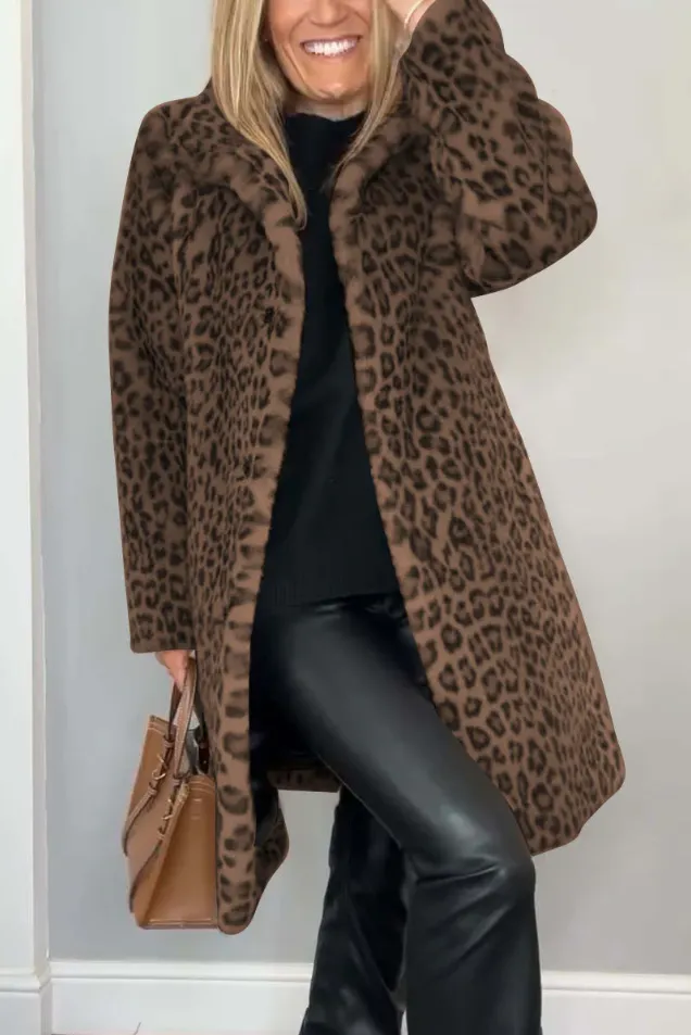 Women's Classic Winter Coat with Leopard Print - Pillar