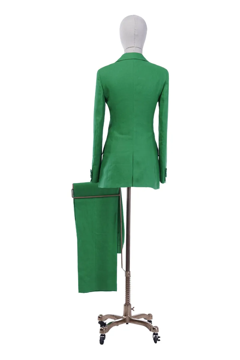 Women's Green Linen Custom Pant Suit