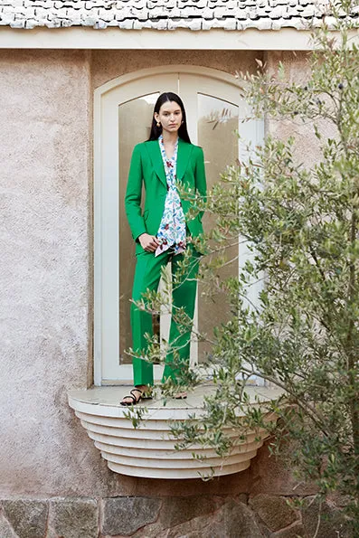 Women's Green Linen Custom Pant Suit