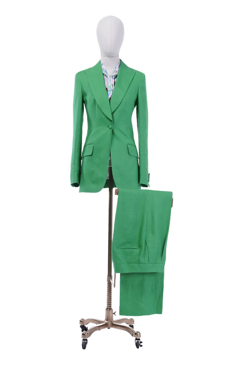 Women's Green Linen Custom Pant Suit