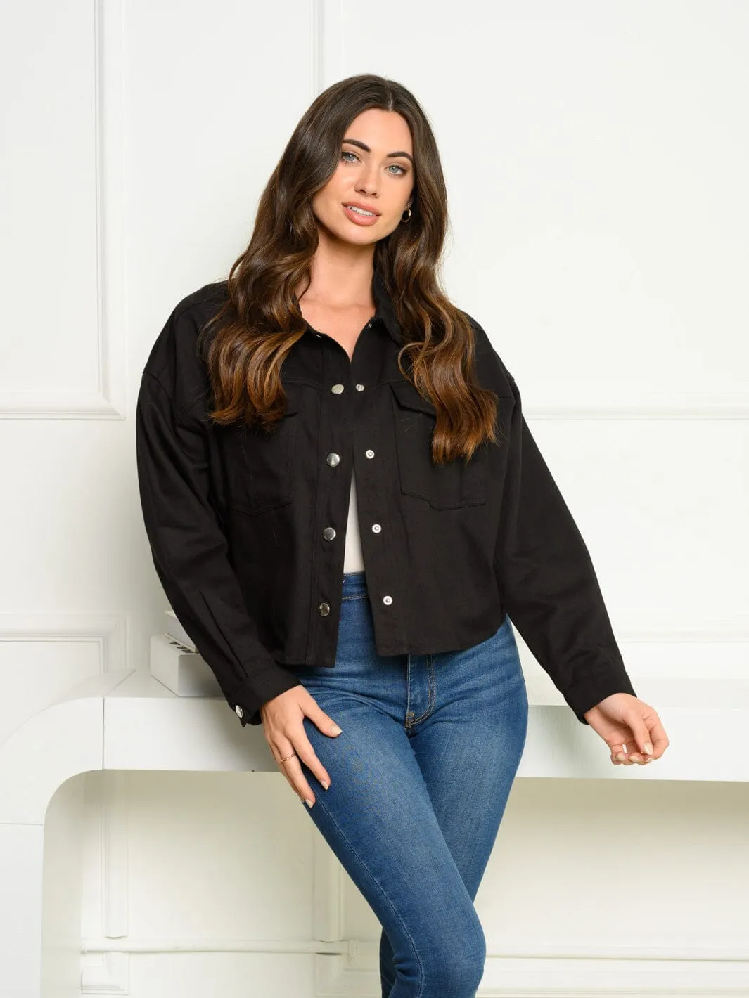 WOMEN'S LONG SLEEVE BUTTON UP FRONT POCKETS JACKET