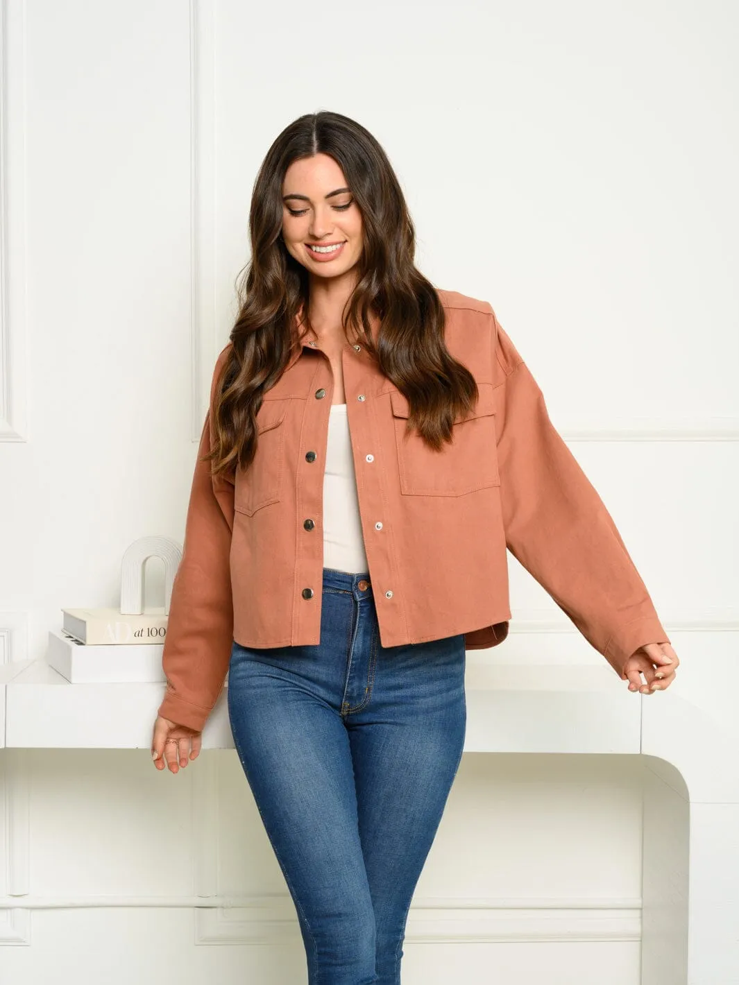WOMEN'S LONG SLEEVE BUTTON UP FRONT POCKETS JACKET