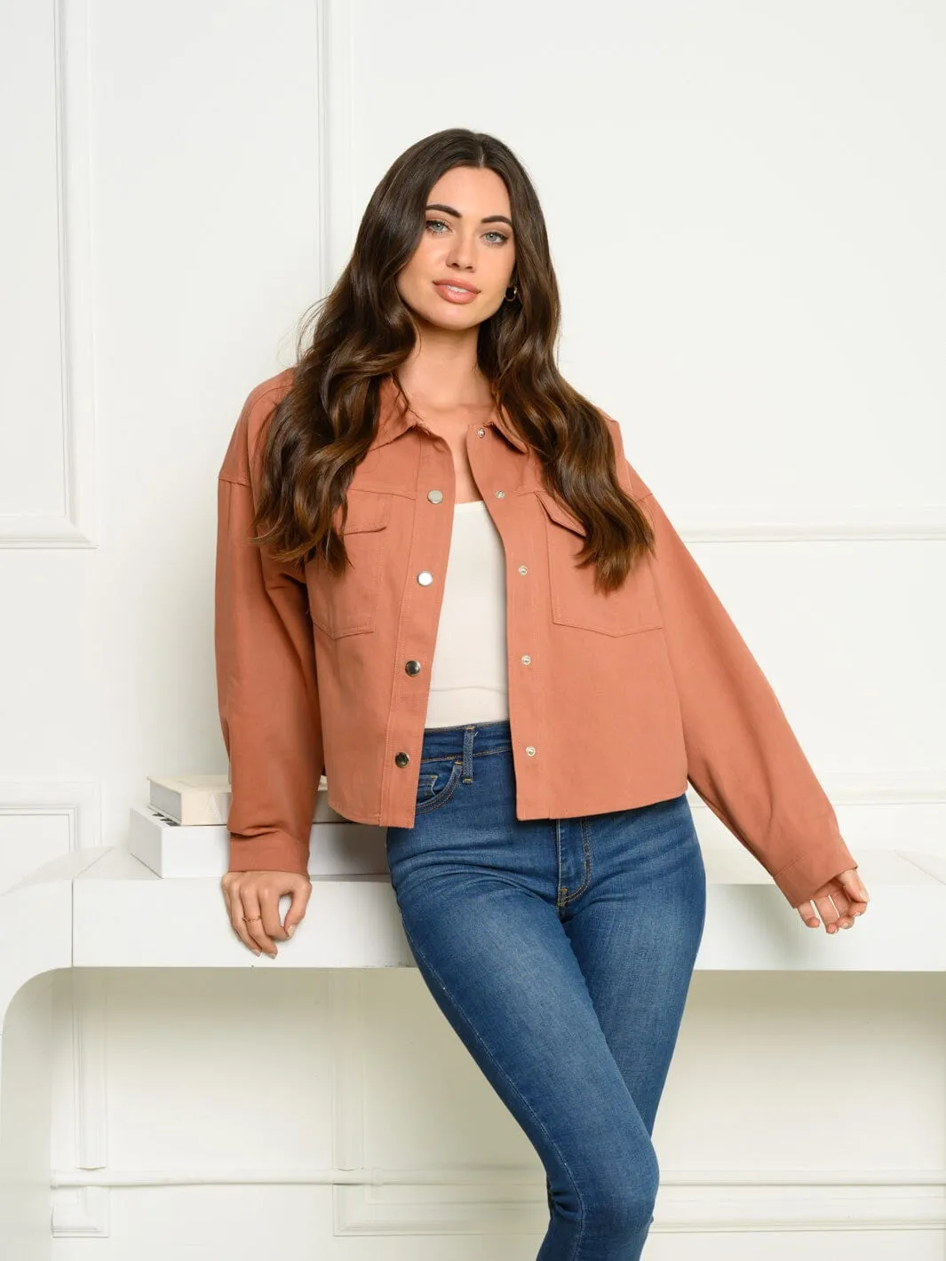 WOMEN'S LONG SLEEVE BUTTON UP FRONT POCKETS JACKET