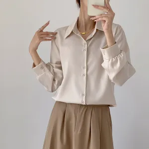 Women's Satin Long Sleeve Dress Shirt for Smart and Casual Occasions