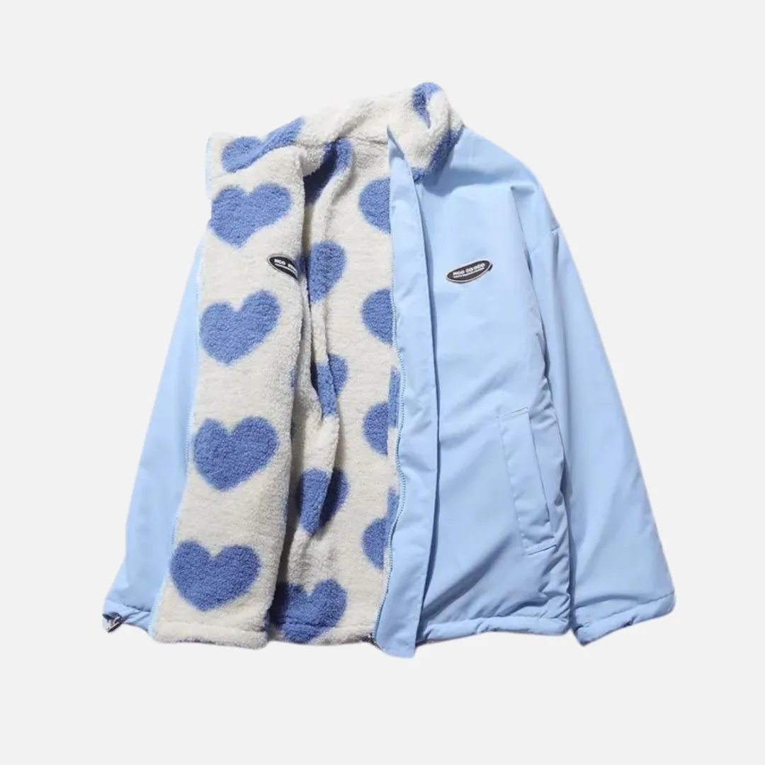 Women's Warm Zippered Heart Inside Print Jacket | Winter