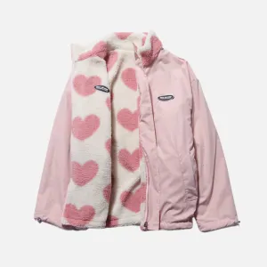 Women's Warm Zippered Heart Inside Print Jacket | Winter
