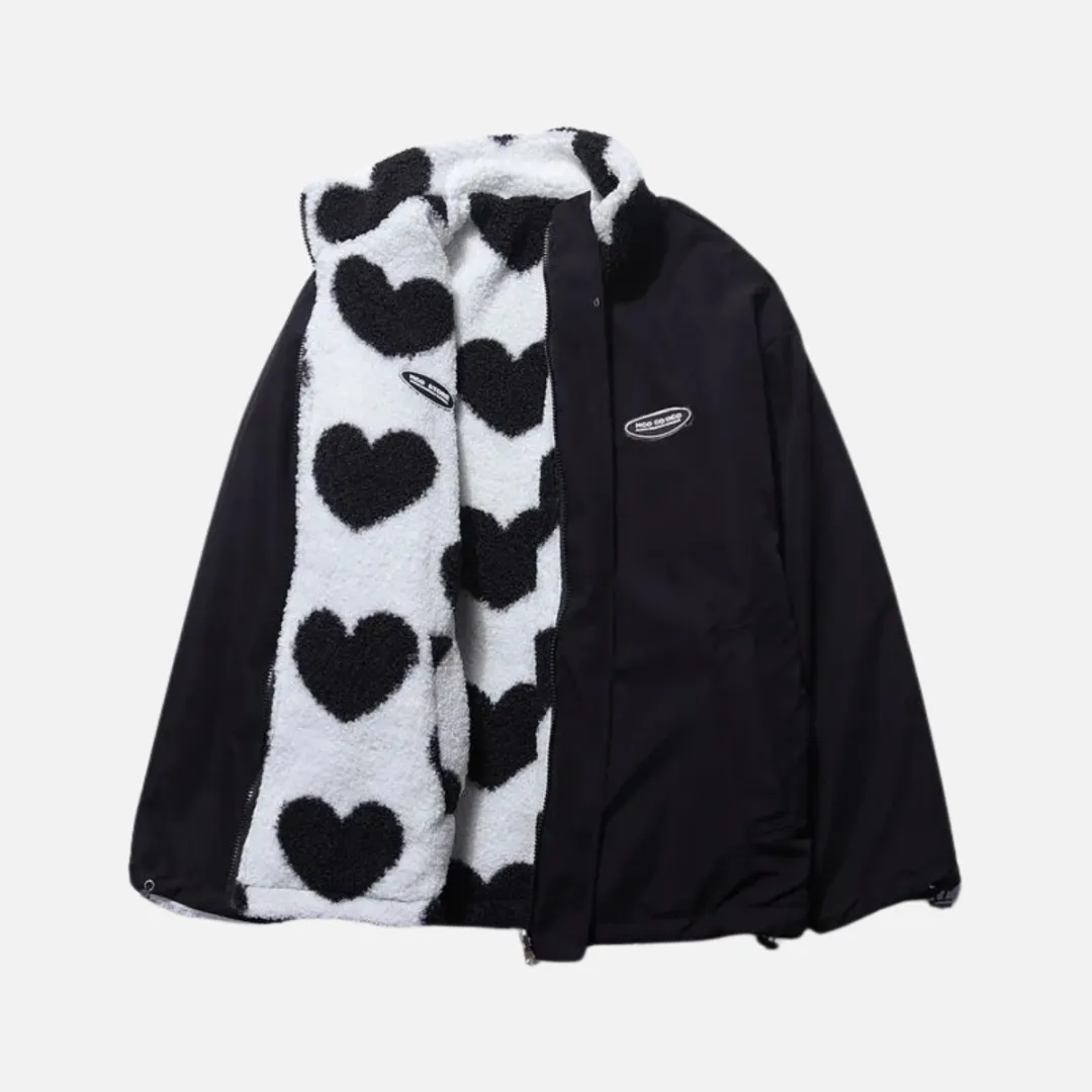 Women's Warm Zippered Heart Inside Print Jacket | Winter