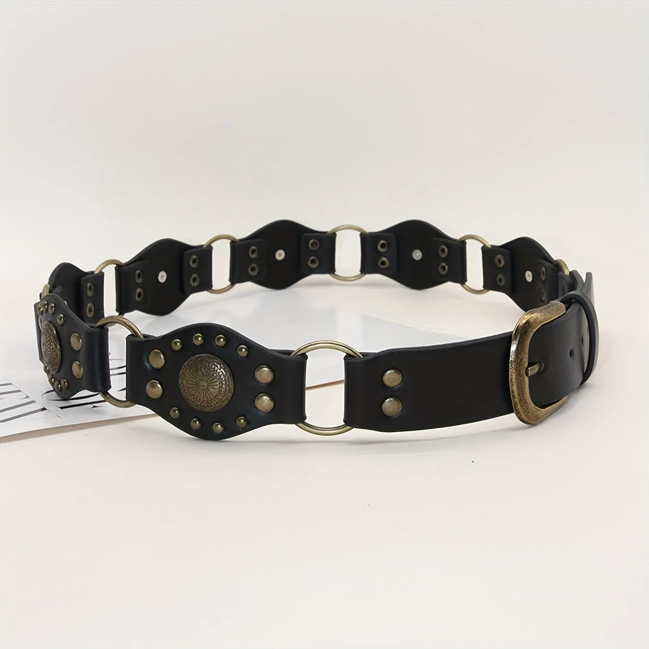 Women's Y2K Rivet Studded Belt Hip Hop Punk PU Waistband for Jeans and Trousers