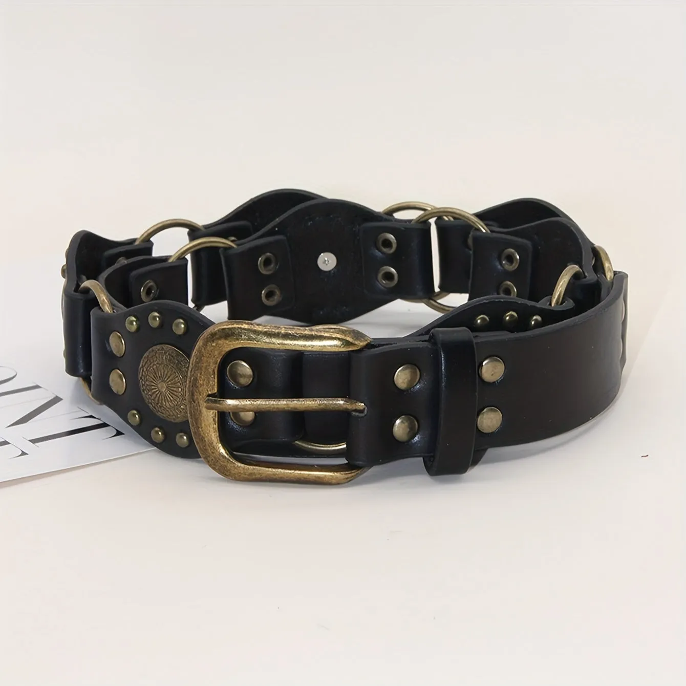Women's Y2K Rivet Studded Belt Hip Hop Punk PU Waistband for Jeans and Trousers