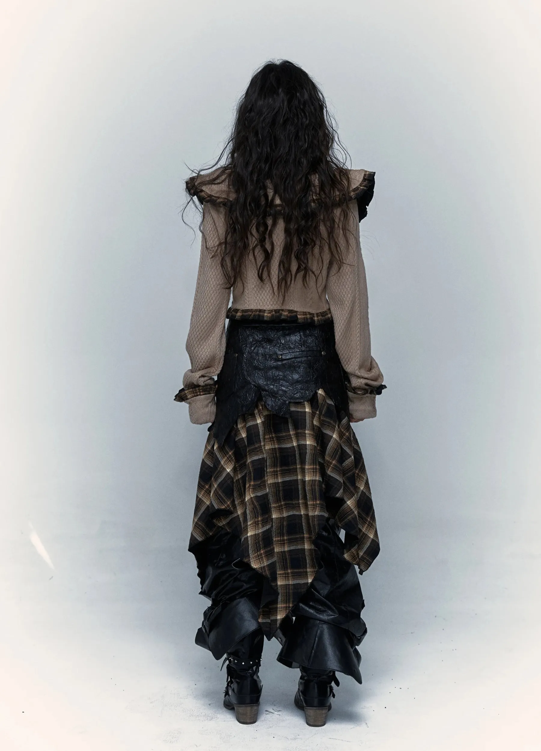 Y2K Asymmetric Plaid Midi Skirt