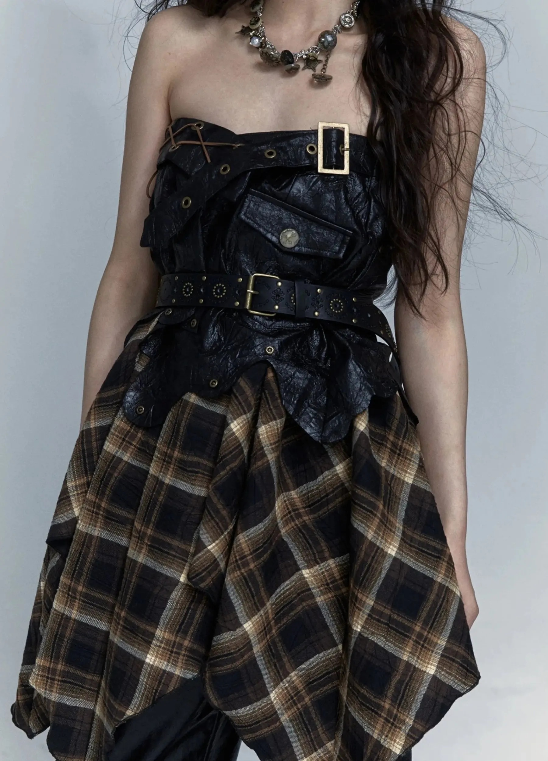 Y2K Asymmetric Plaid Midi Skirt
