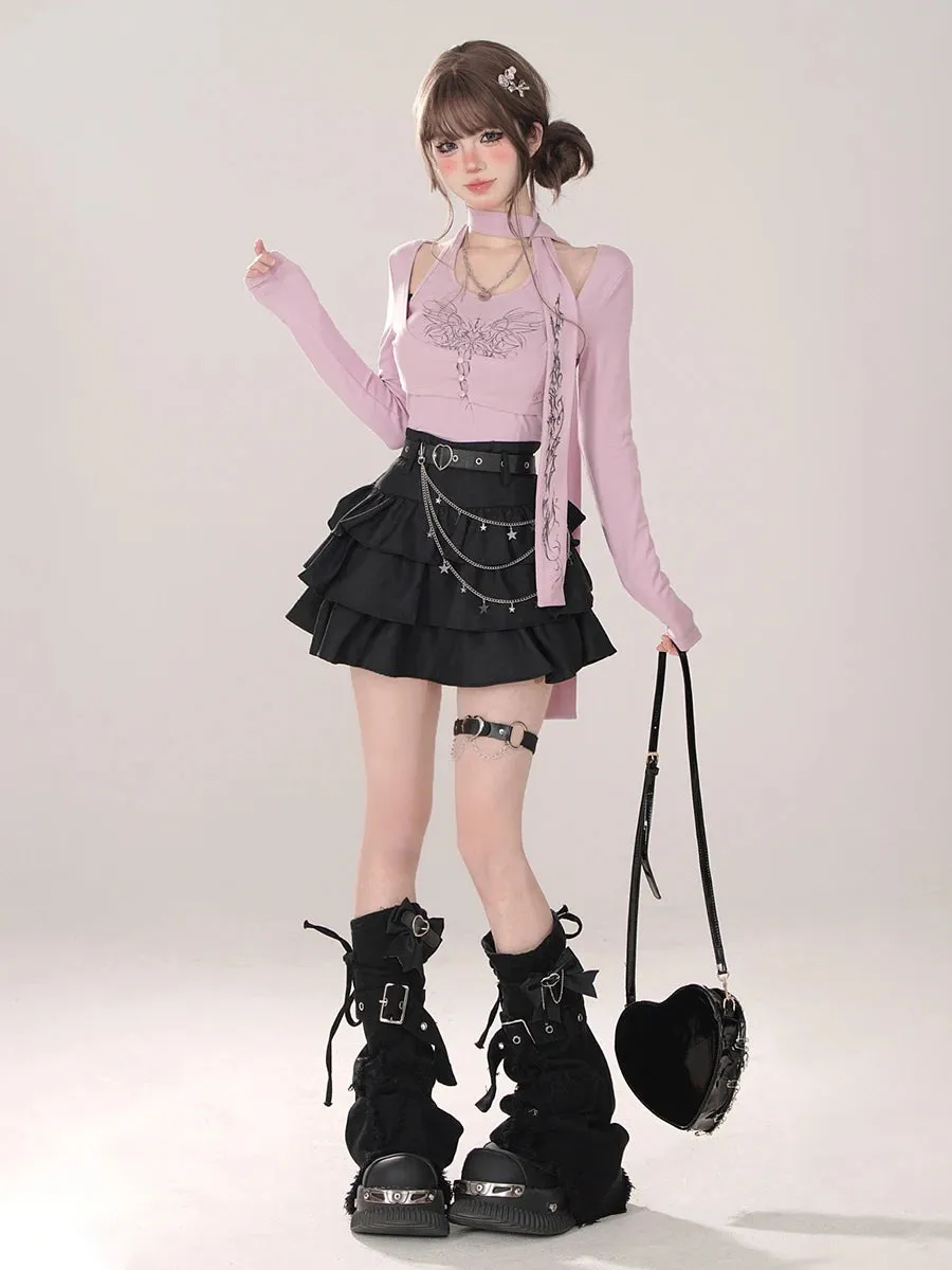 Y2K Cross Patch Belted Leg Warmers